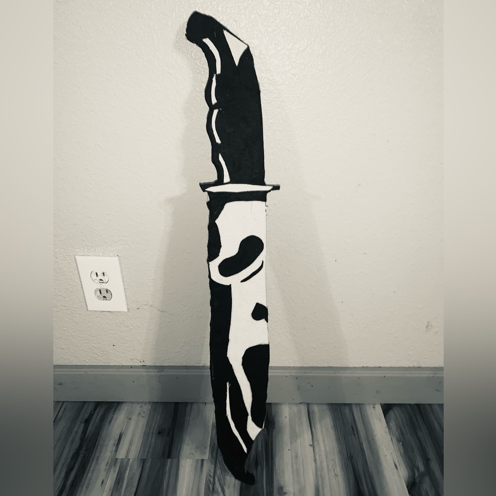 Ghostface Handmade wooden sign length 30 In by width 4 1/2In Black white fabric